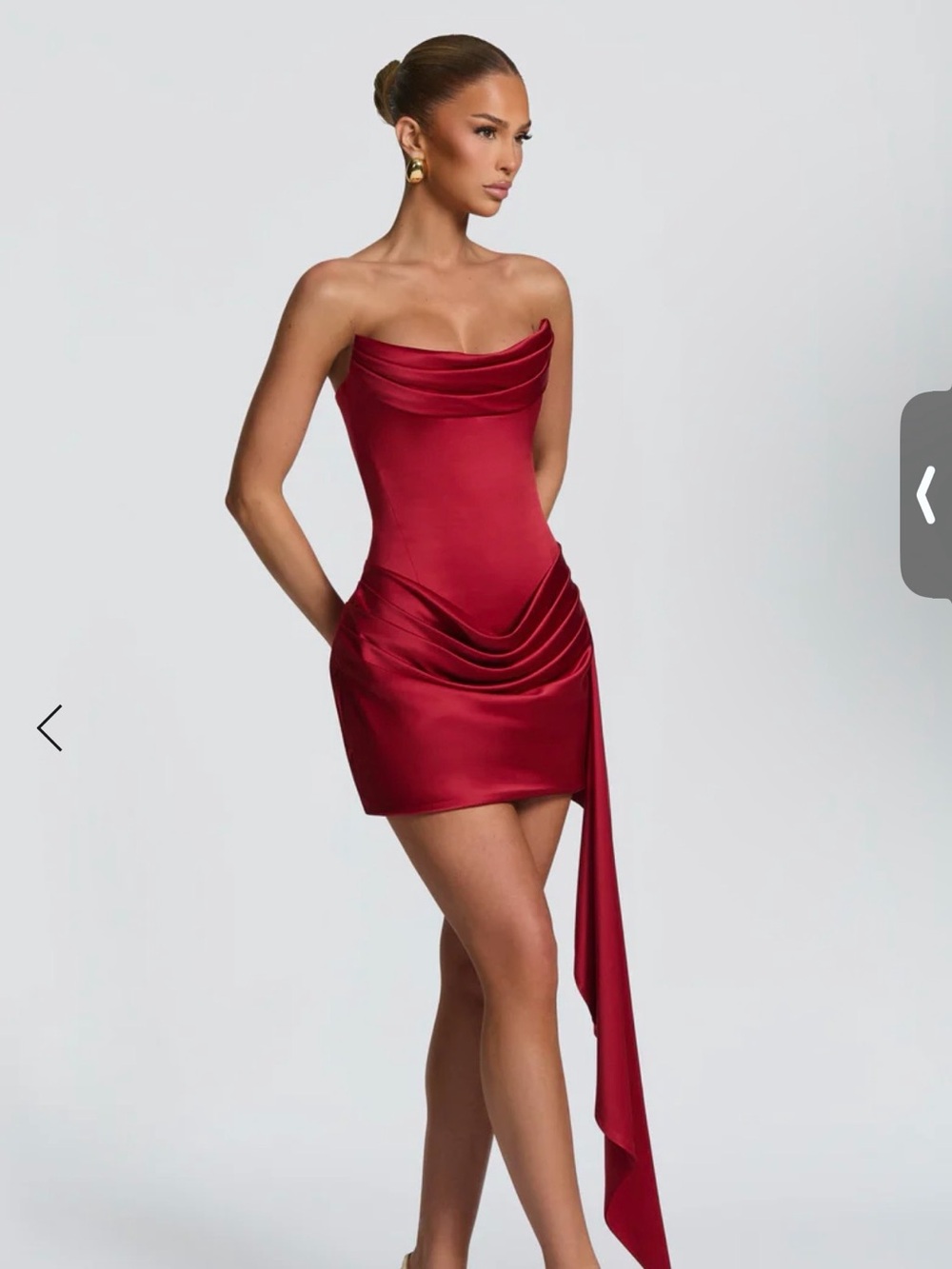 Strapless Satin Mini Dress in Deep Red